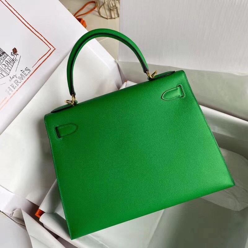 Hermes Kelly 28cm Handbag Shoulder Bag in Green Bombou Epsom Leather